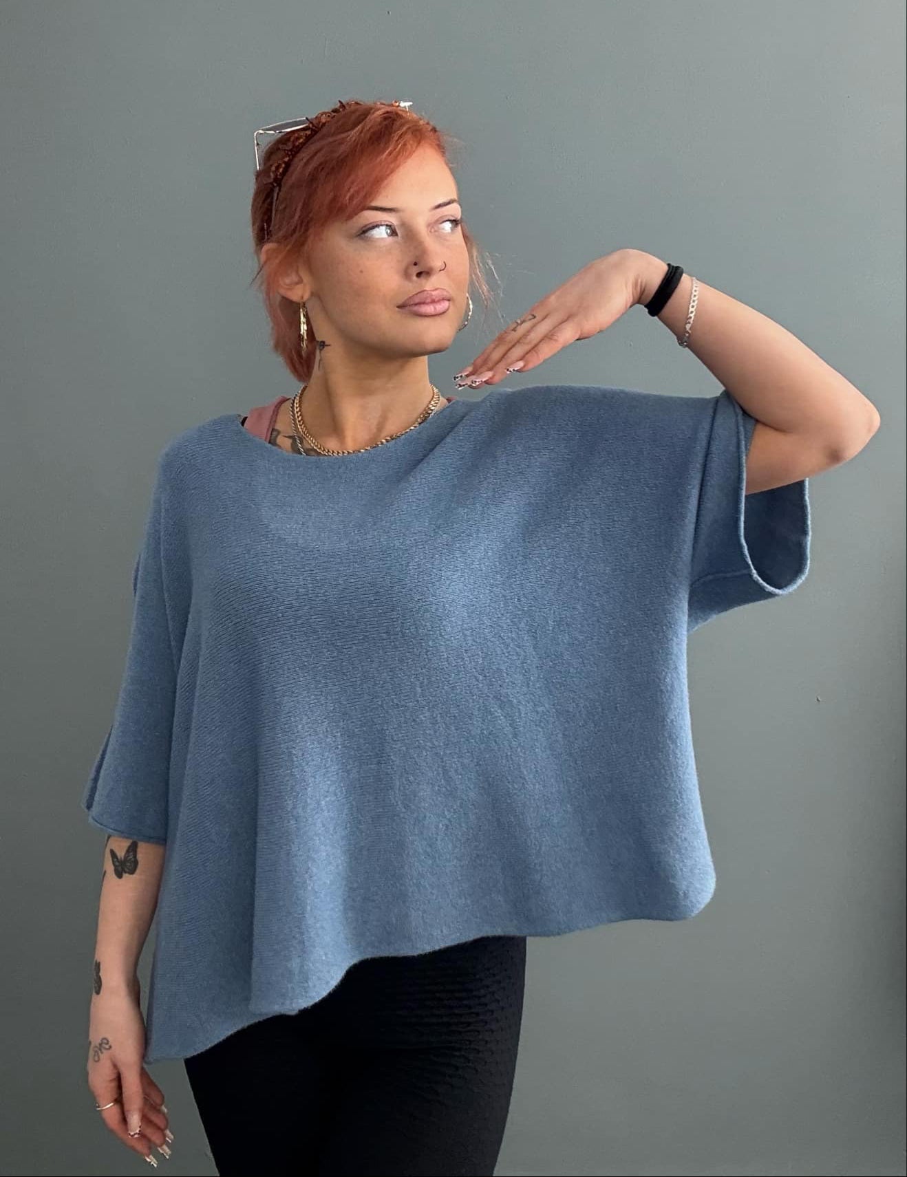 Italian Short Sleeve Cropped Sweater - Light Blue