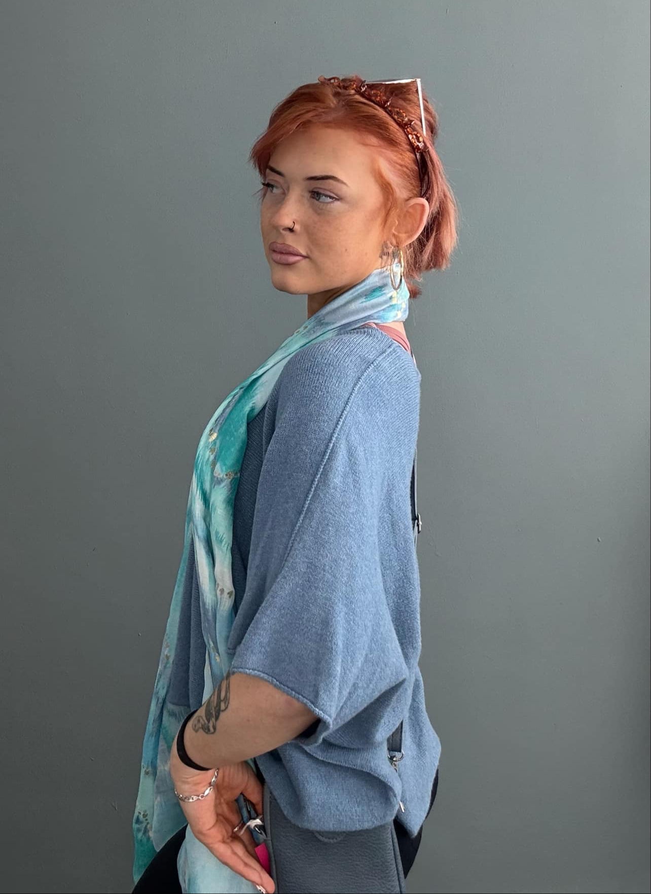 Italian Short Sleeve Cropped Sweater - Light Blue
