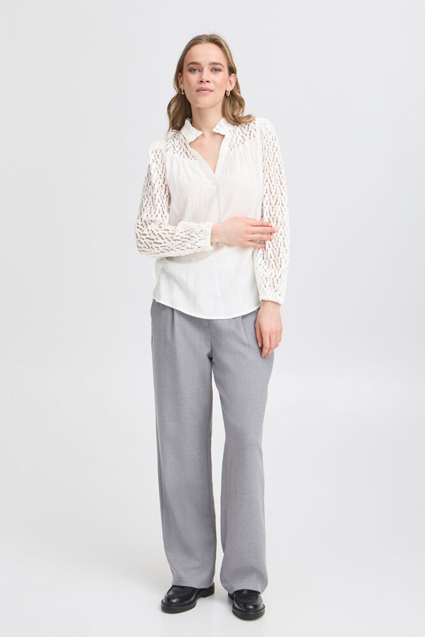 Fransa Bless Lace Sleeve Blouse - White