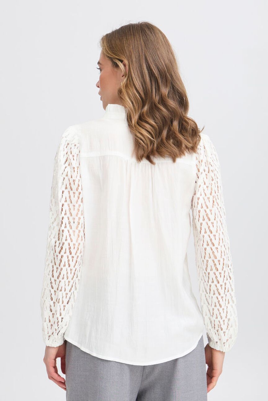 Fransa Bless Lace Sleeve Blouse - White