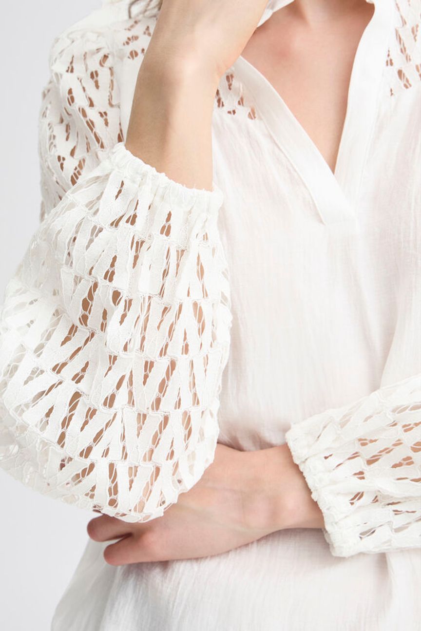 Fransa Bless Lace Sleeve Blouse - White