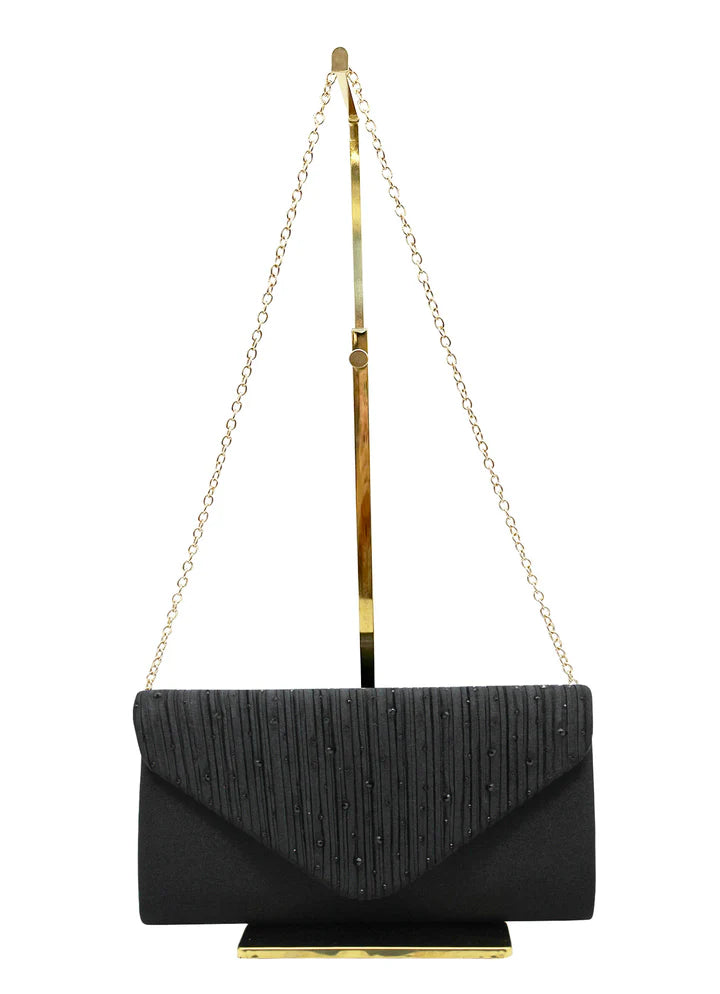 Envelope Style Clutch Bag with Rhinestones - Silver or cream