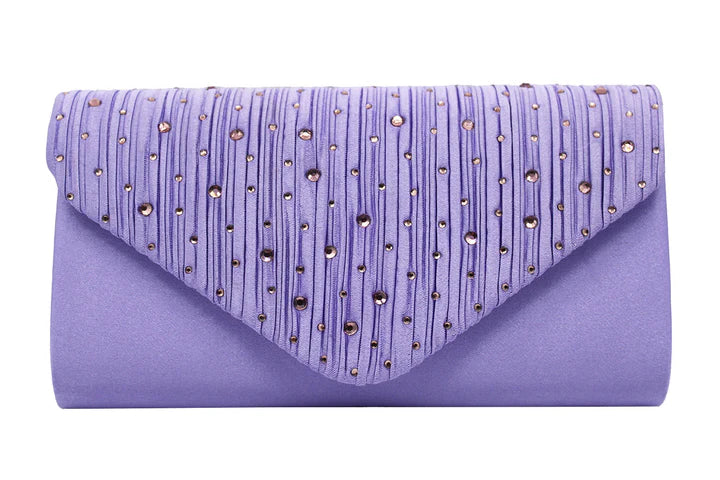 Envelope Style Clutch Bag with Rhinestones - Silver or cream