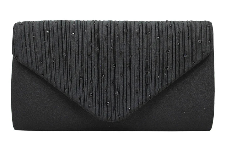 Envelope Style Clutch Bag with Rhinestones - Silver or cream
