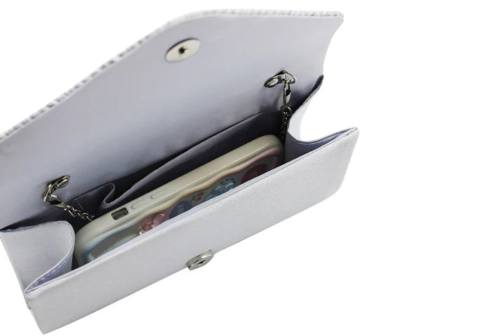 Envelope Style Clutch Bag with Rhinestones - Silver or cream