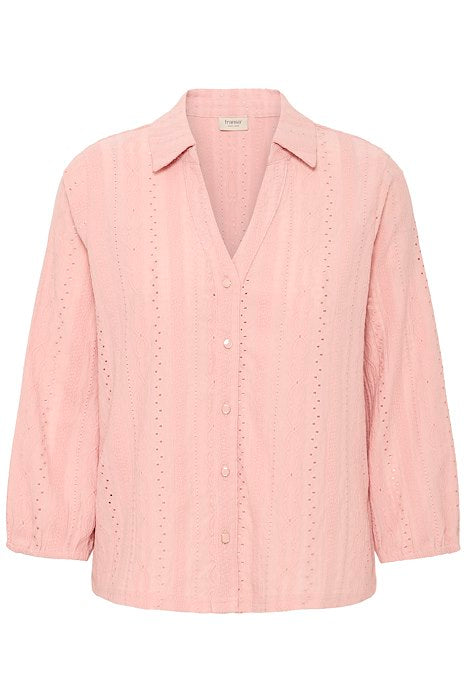 Fransa Emira Textured 3/4 Sleeve Blouse - Rose Pink