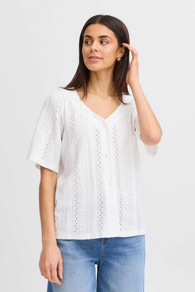 Fransa Emira Textured Short Sleeve Blouse - Antique White