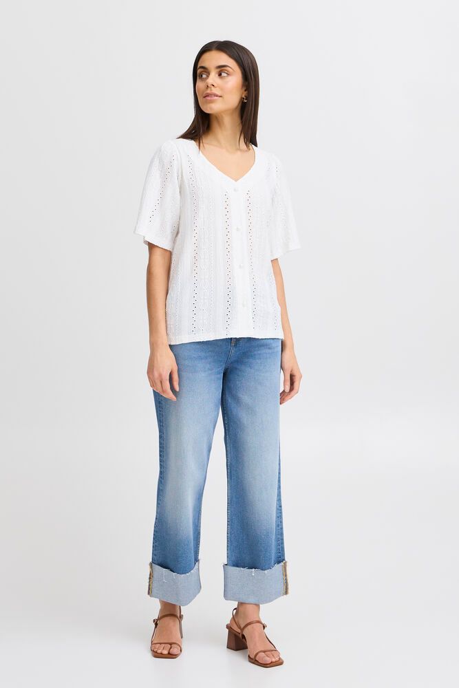 Fransa Emira Textured Short Sleeve Blouse - Antique White