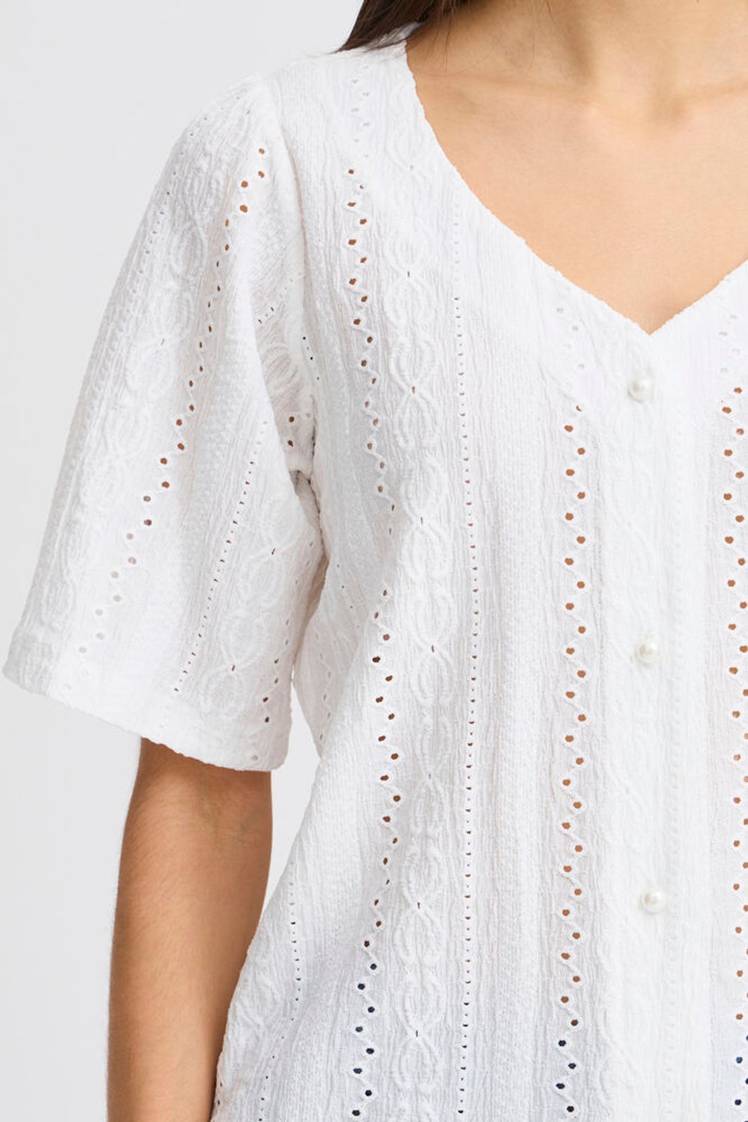Fransa Emira Textured Short Sleeve Blouse - Antique White