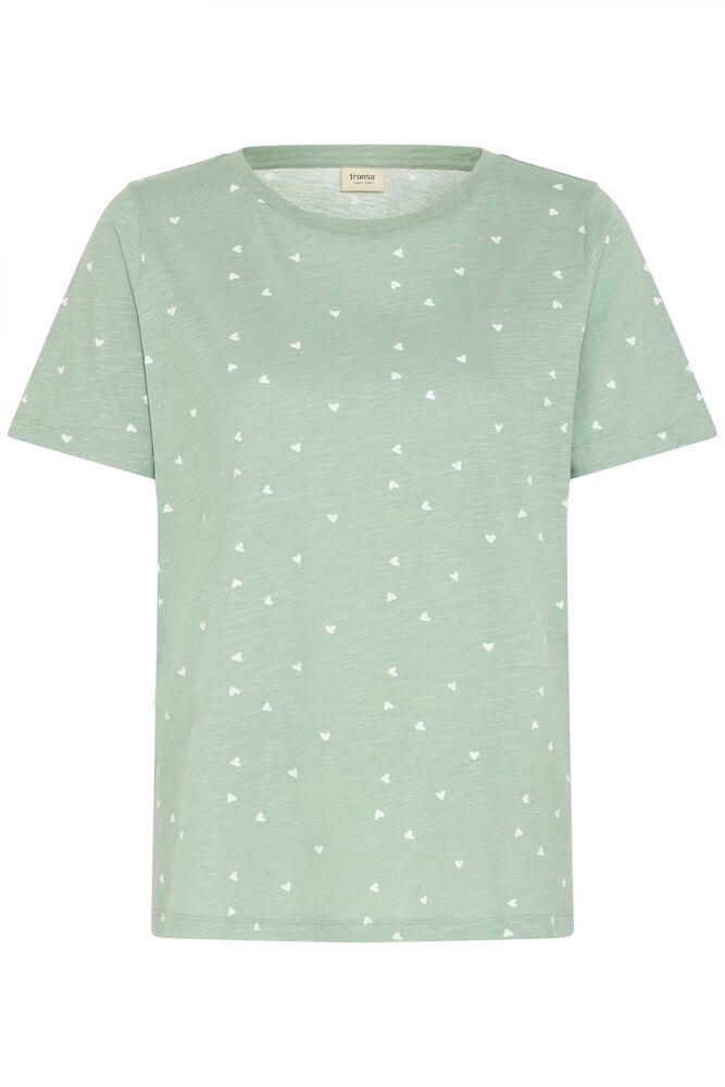 Fransa Hazilia Heart Print Tee - Sage Green