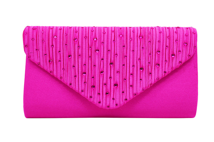 Envelope Style Clutch Bag with Rhinestones - Silver or cream