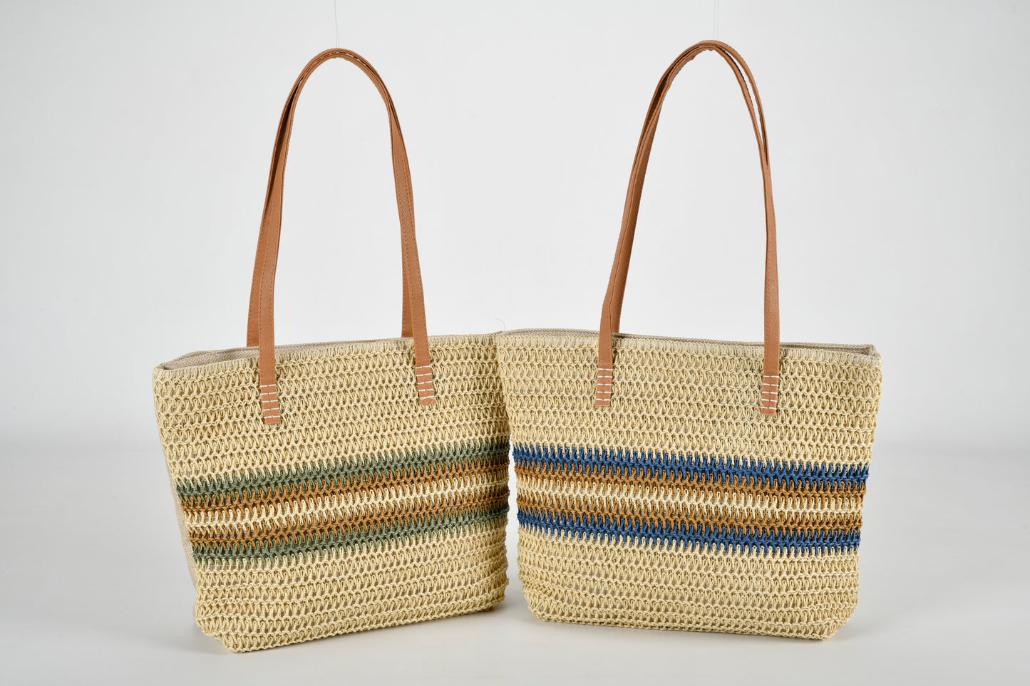 Straw Striped Beach Bag - Choice of Colours