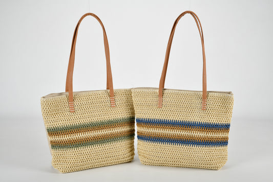 Large Straw Striped Beach Bag - Choice of Colours