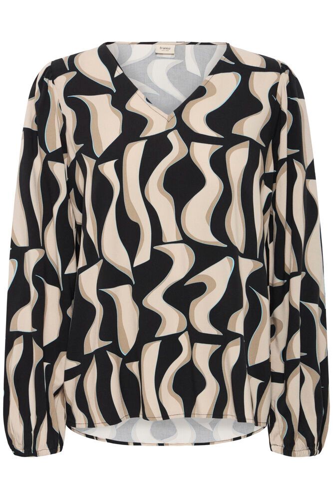 Fransa Justini Long Sleeve Blouse - Black Swirl