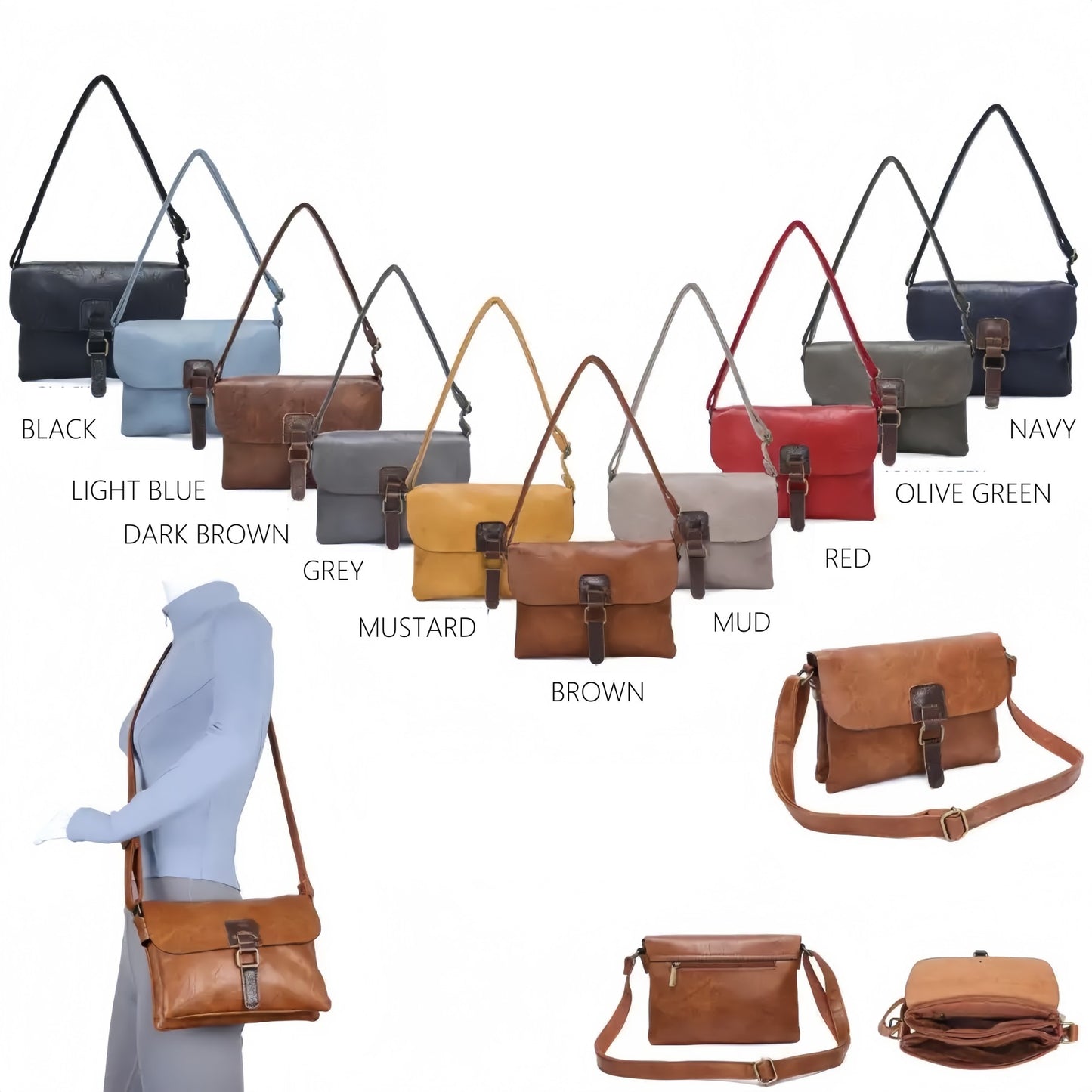 Cassie Vegan Leather Shoulder Bag with Two Compartments - Choice of colours