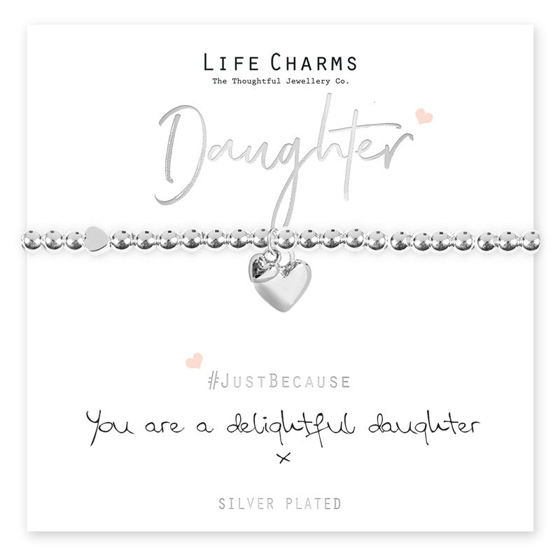 Life Charms Silver Plated Stretch Bracelet with Heart Charm - Delightful Daughter