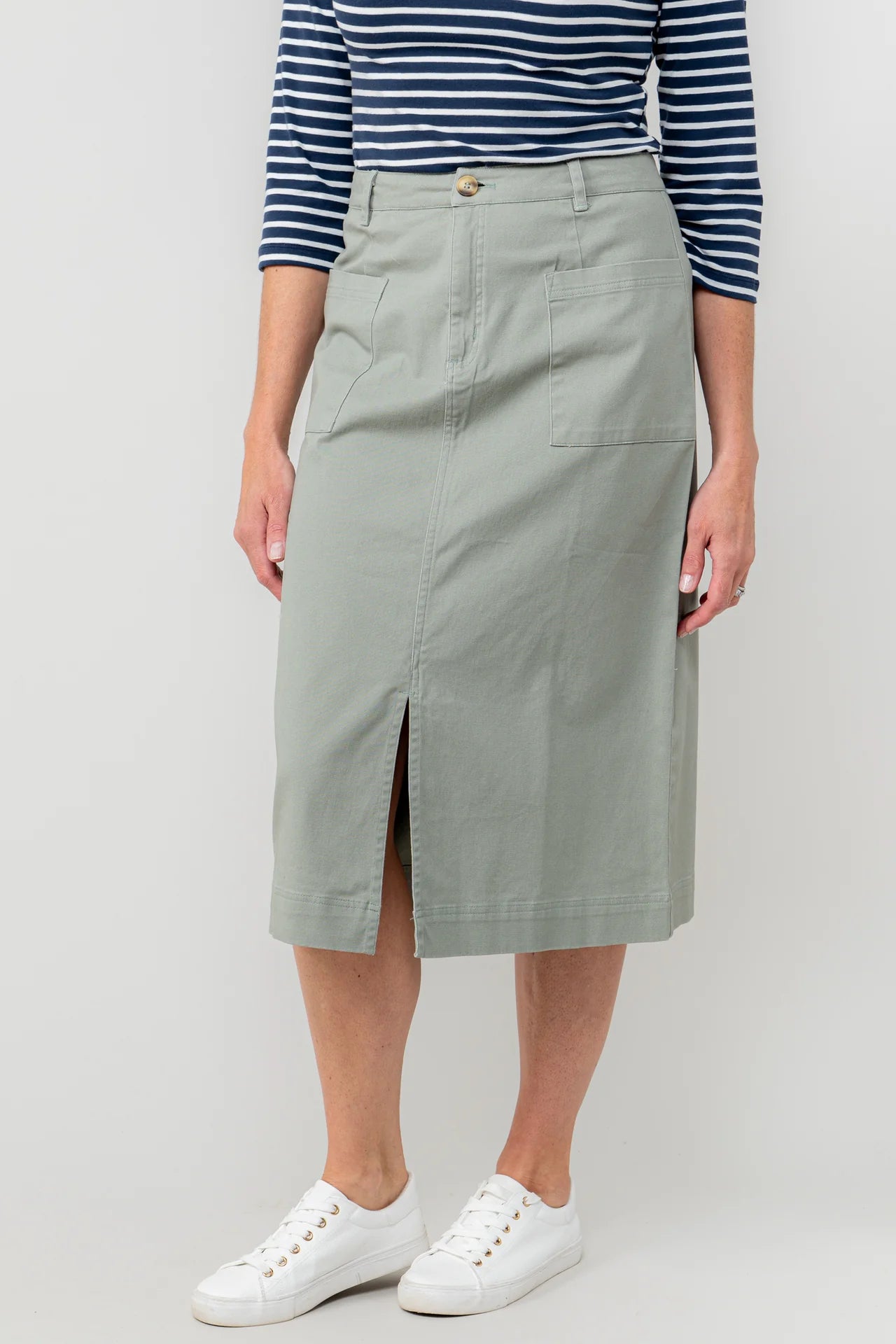 Lily & Me Penrose Twill Midi Skirt - Soft Khaki