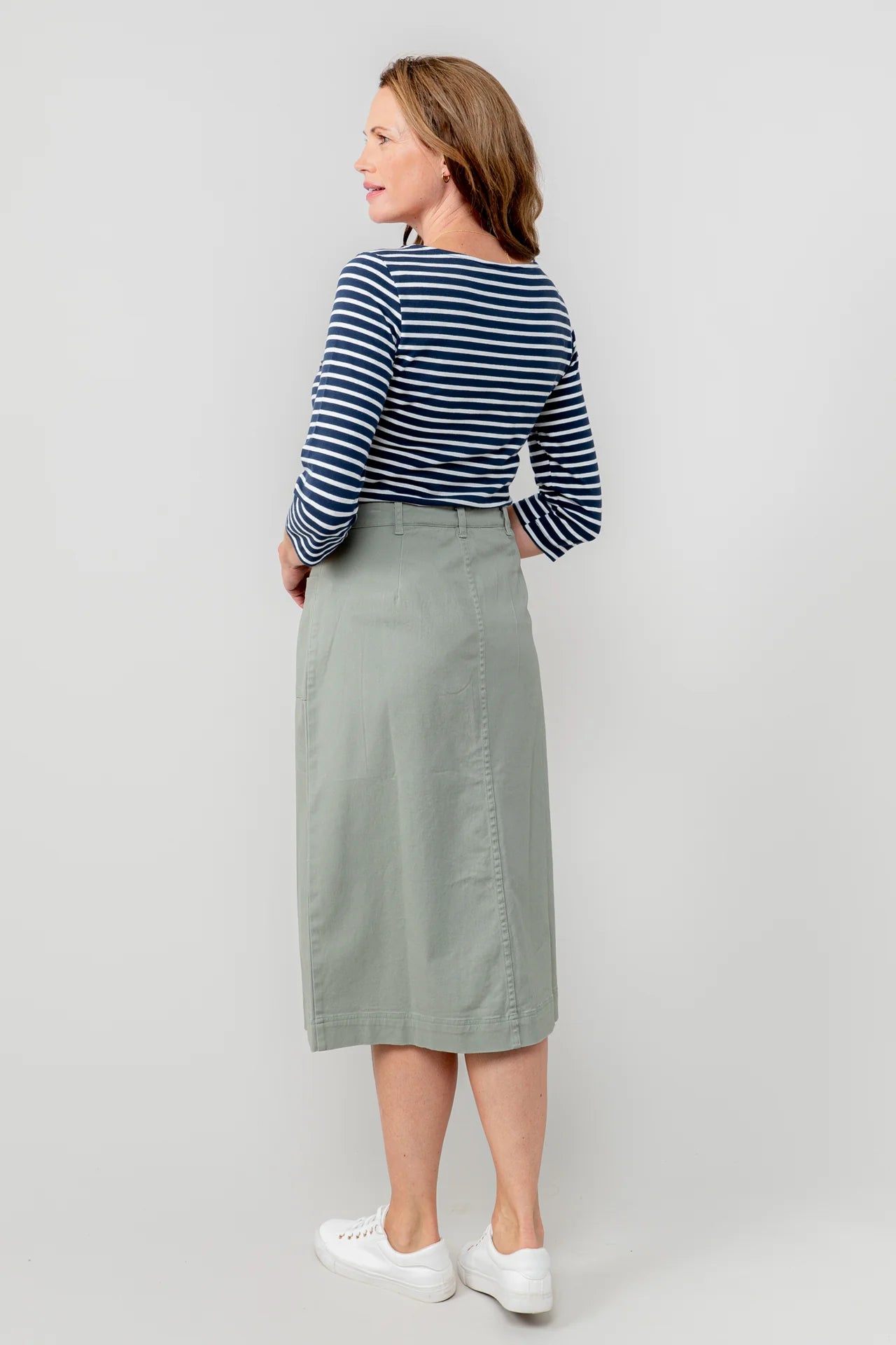 Lily & Me Penrose Twill Midi Skirt - Soft Khaki