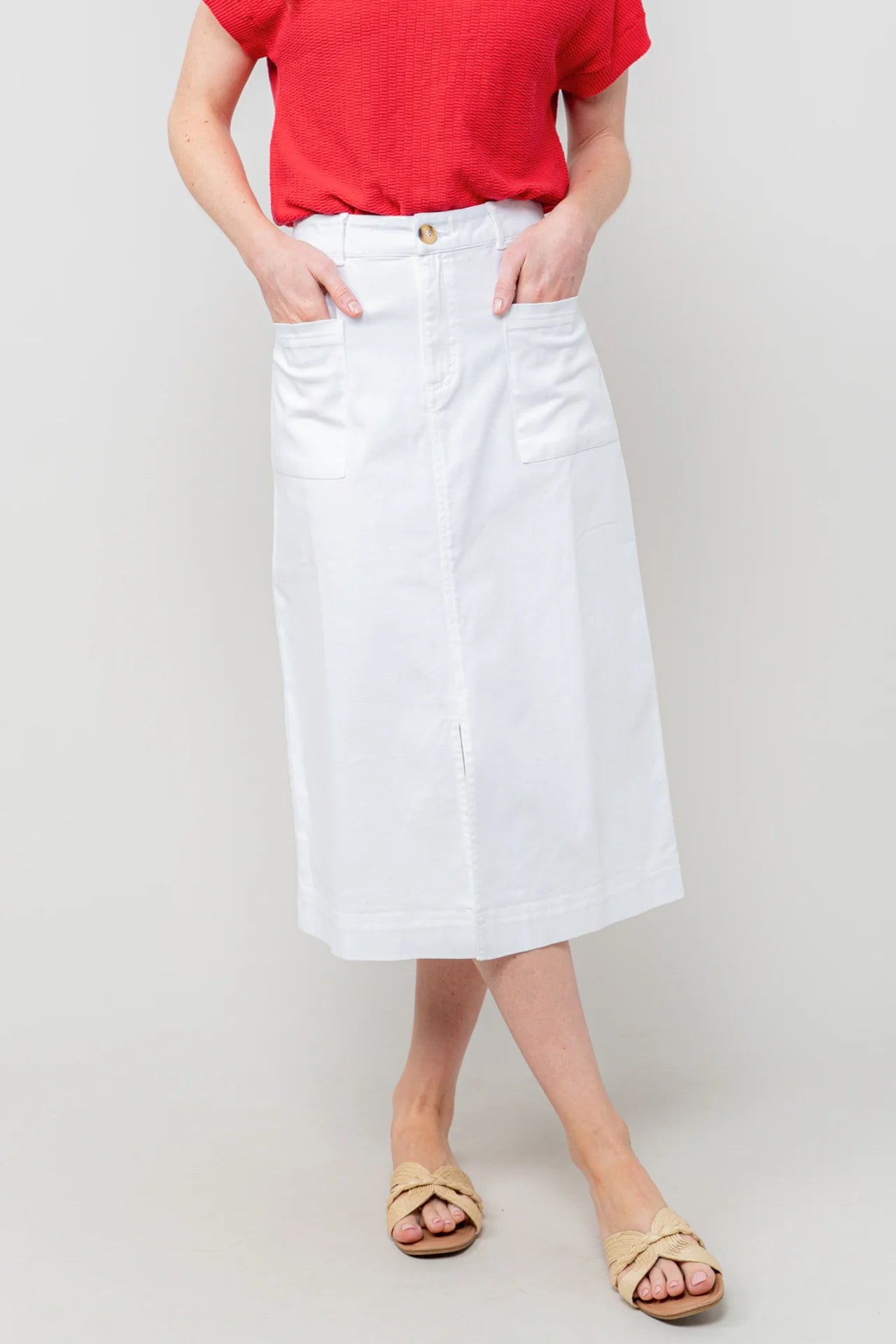 Lily & Me Penrose Twill Midi Skirt - White