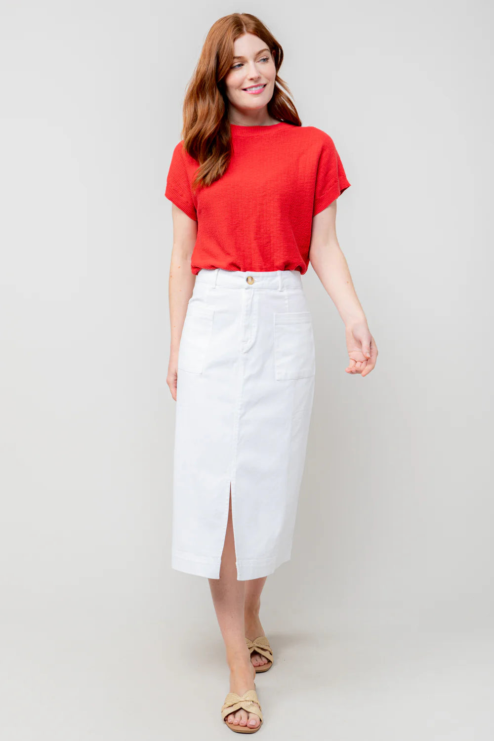 Lily & Me Penrose Twill Midi Skirt - White
