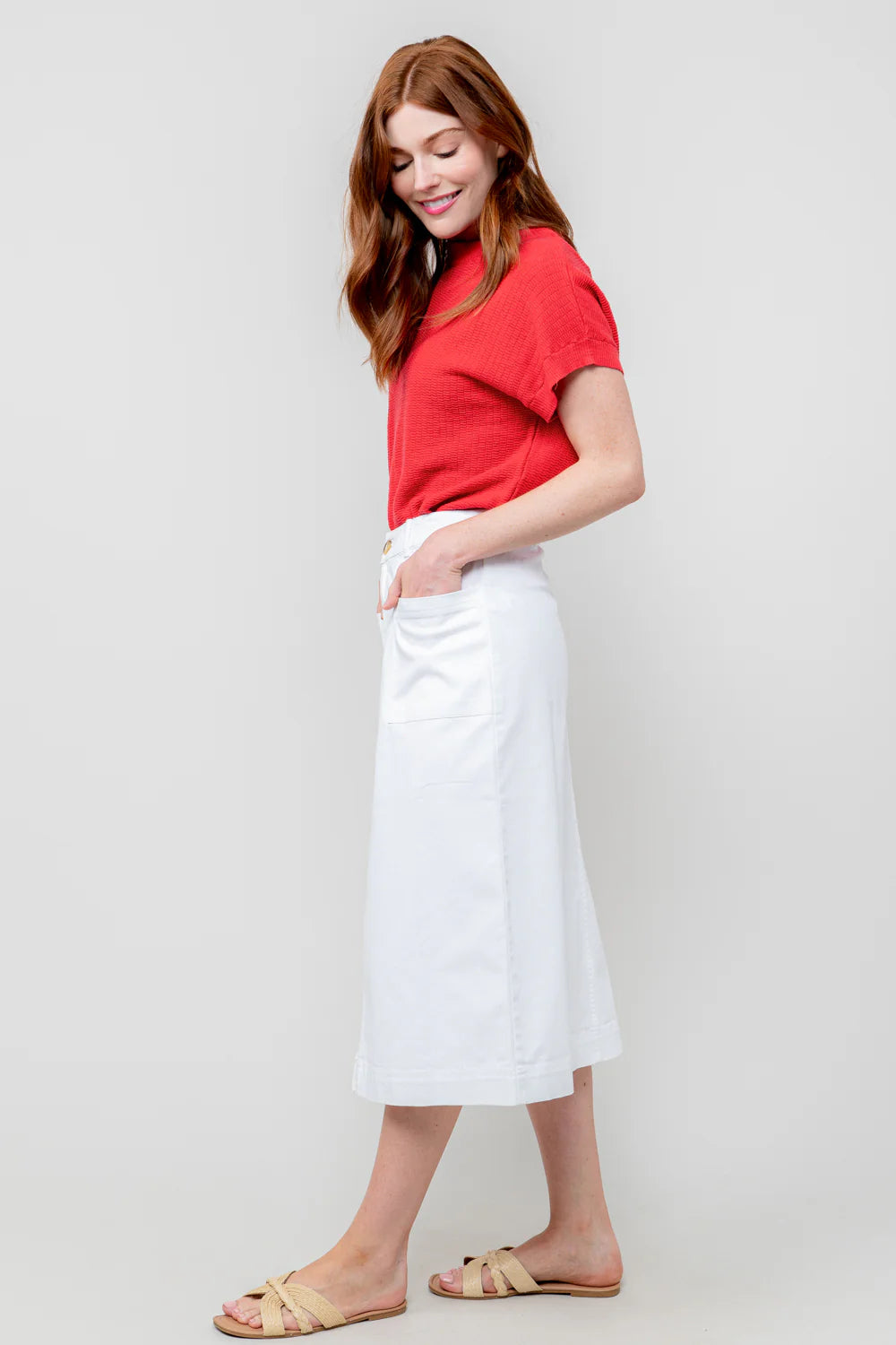Lily & Me Penrose Twill Midi Skirt - White
