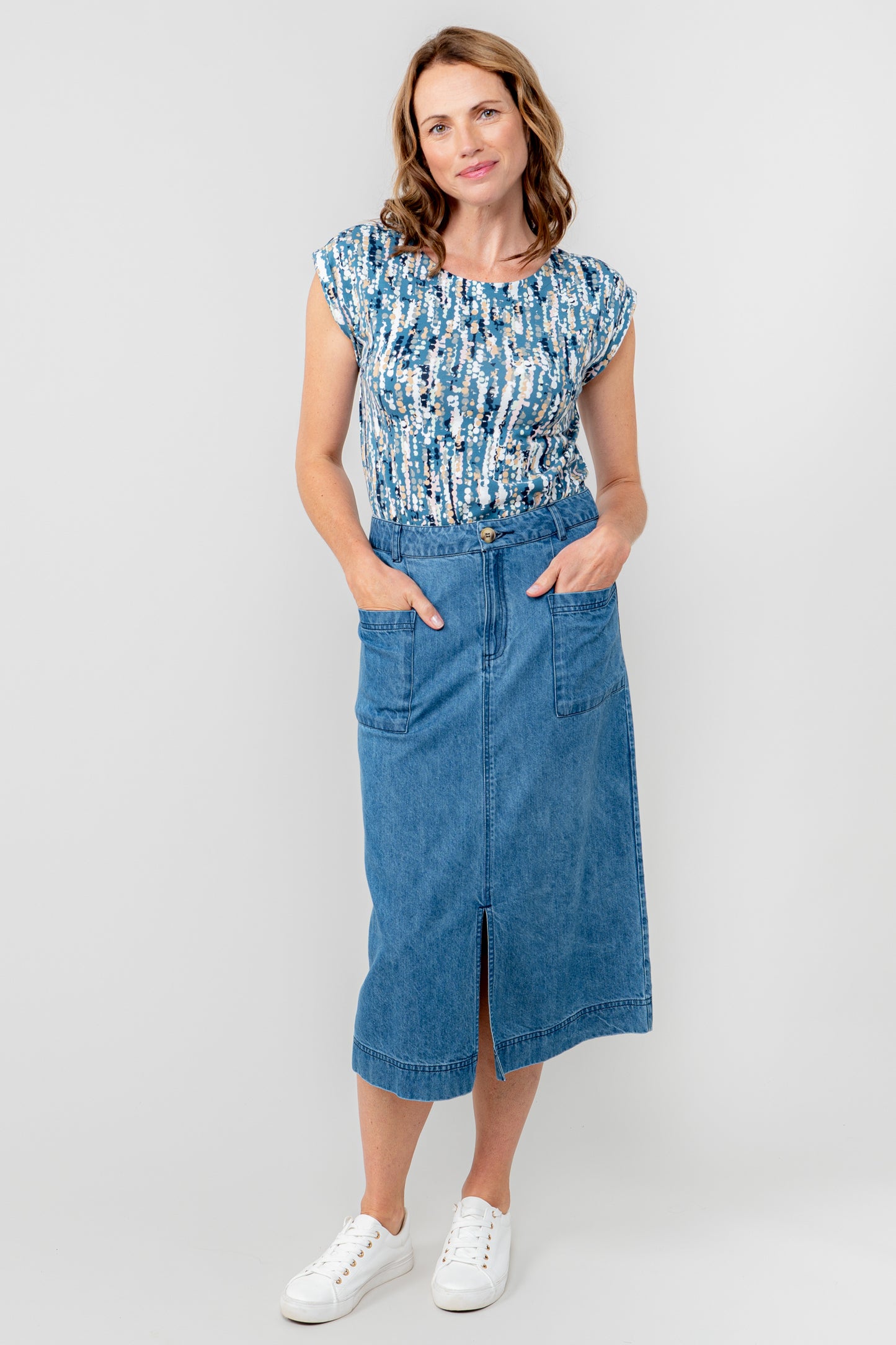 Lily & Me Surfside Cotton Jersey Tee Miriam Print - Petrol
