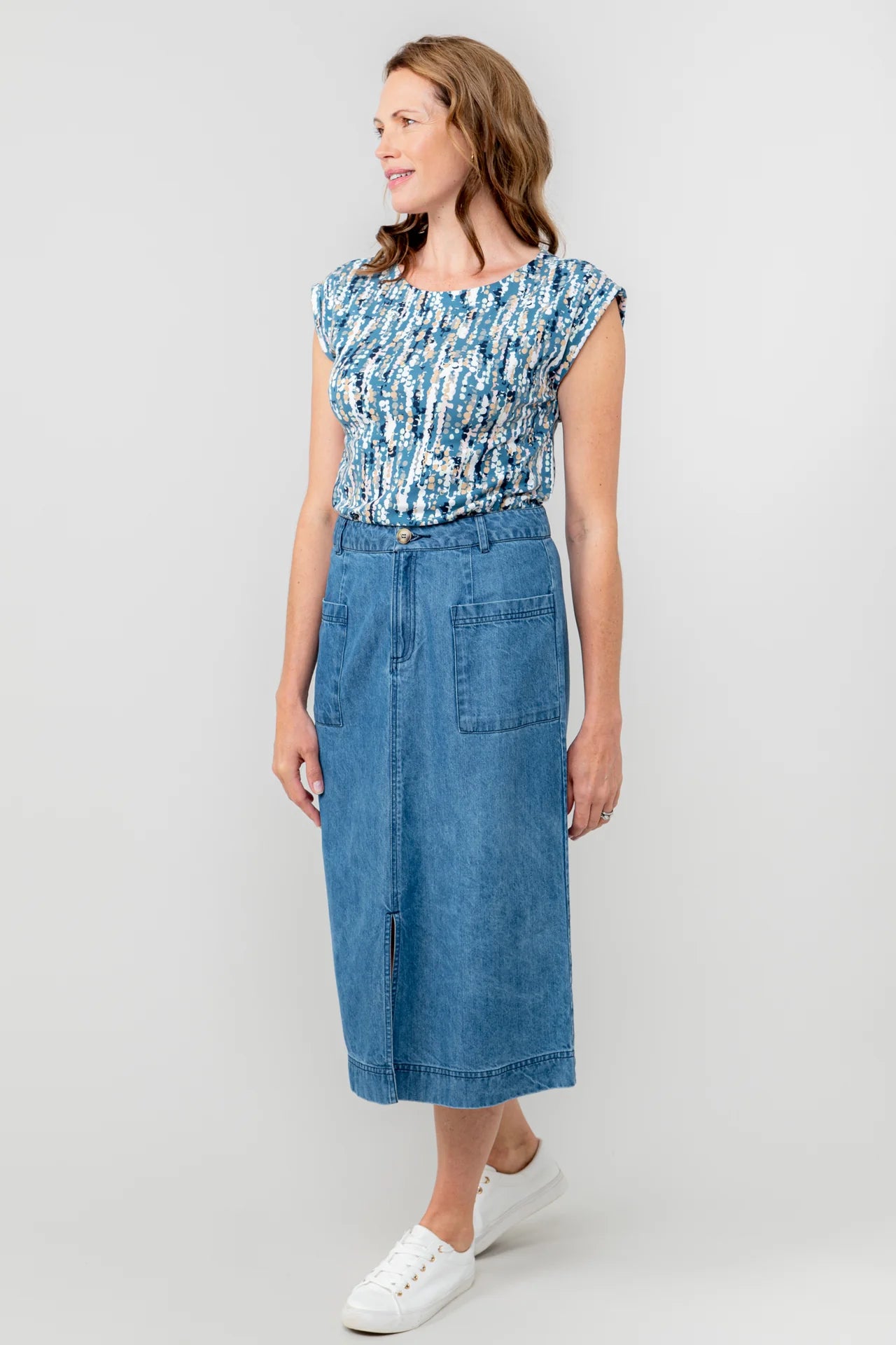 Lily & Me Penrose Twill Midi Skirt - Denim