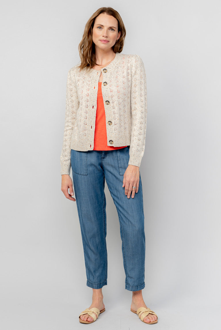 Lily & Me Lucille Oatmeal Knit Pointelle Cardigan