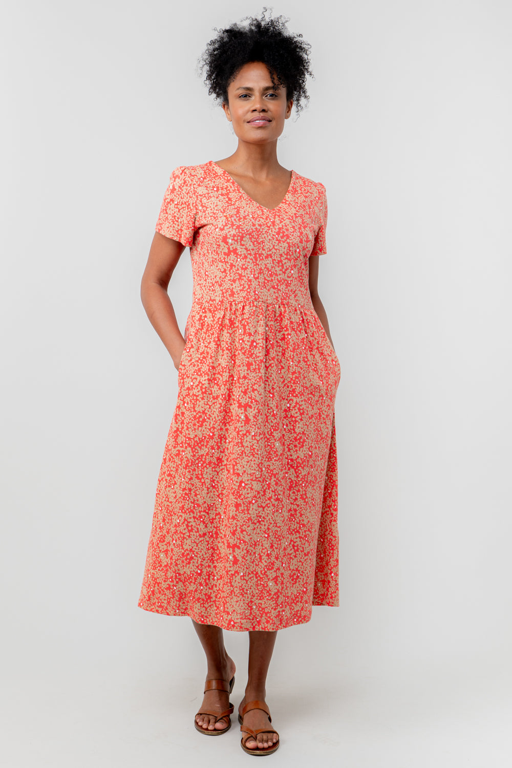 Lily & Me Summer Midi Dress Stipple - Coral