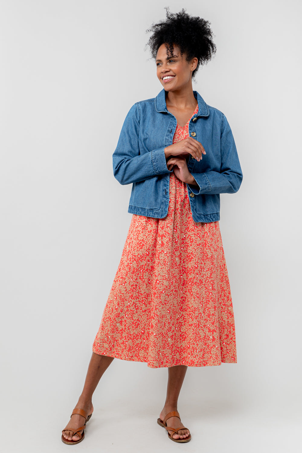 Lily & Me Summer Midi Dress Stipple - Coral