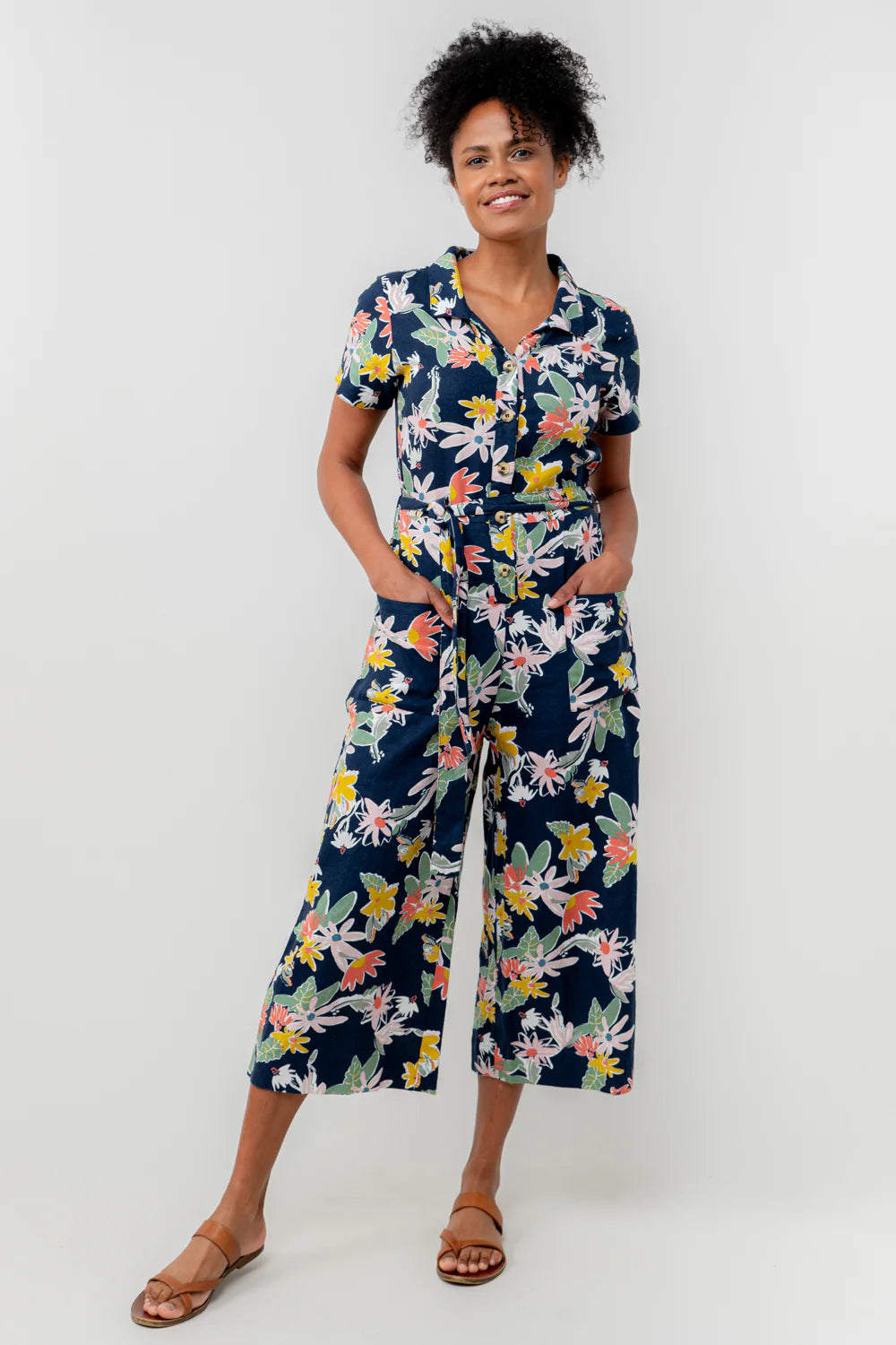 Lily & Me Josie Linen Blend Jumpsuit - Navy Mix