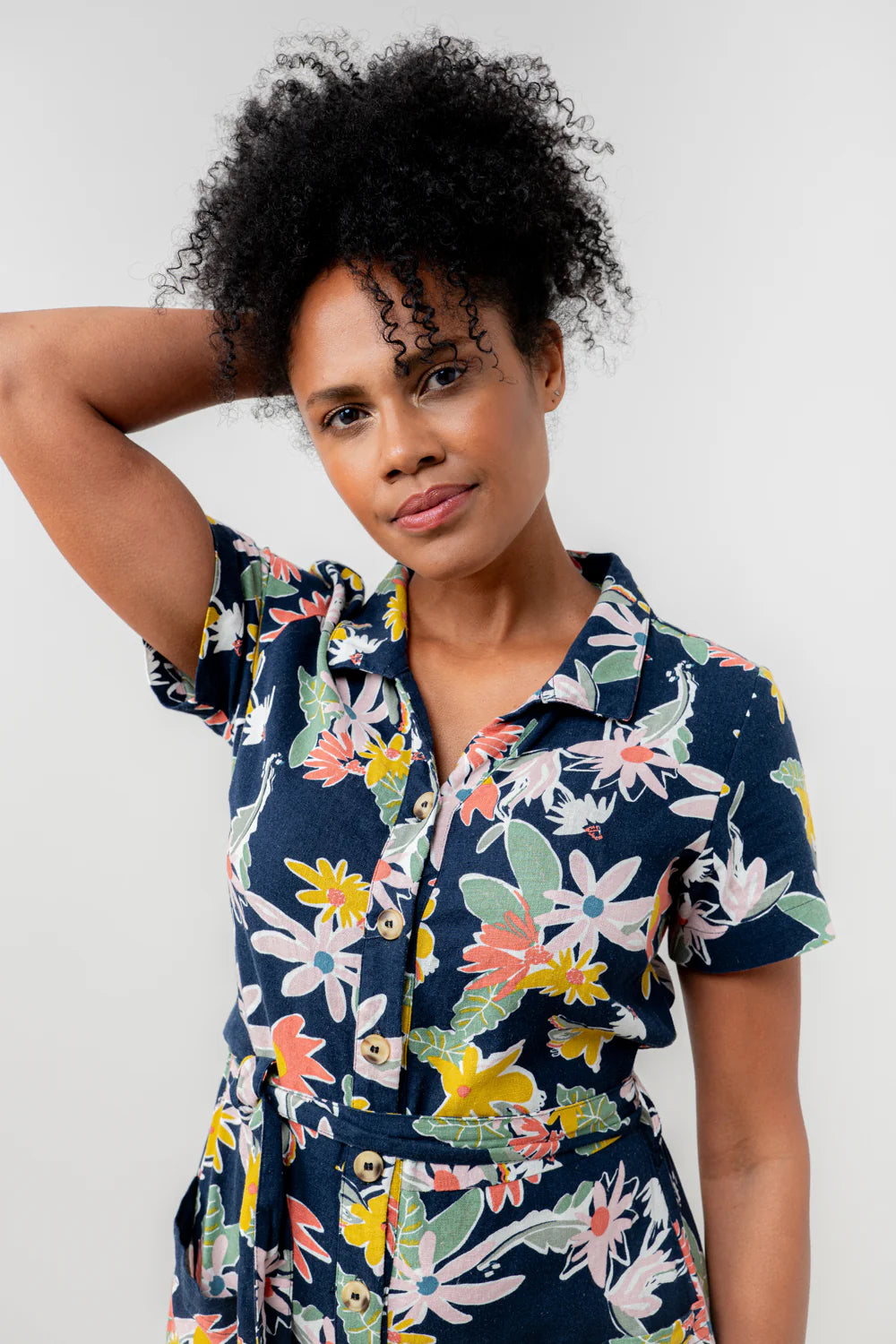 Lily & Me Josie Linen Blend Jumpsuit - Navy Mix