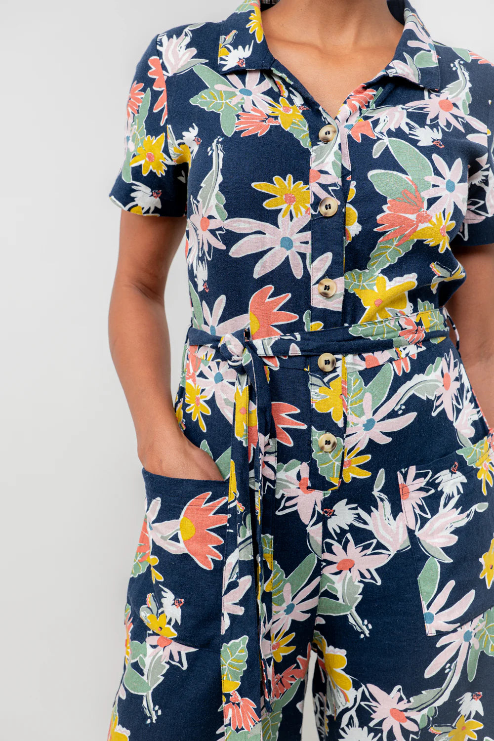 Lily & Me Josie Linen Blend Jumpsuit - Navy Mix