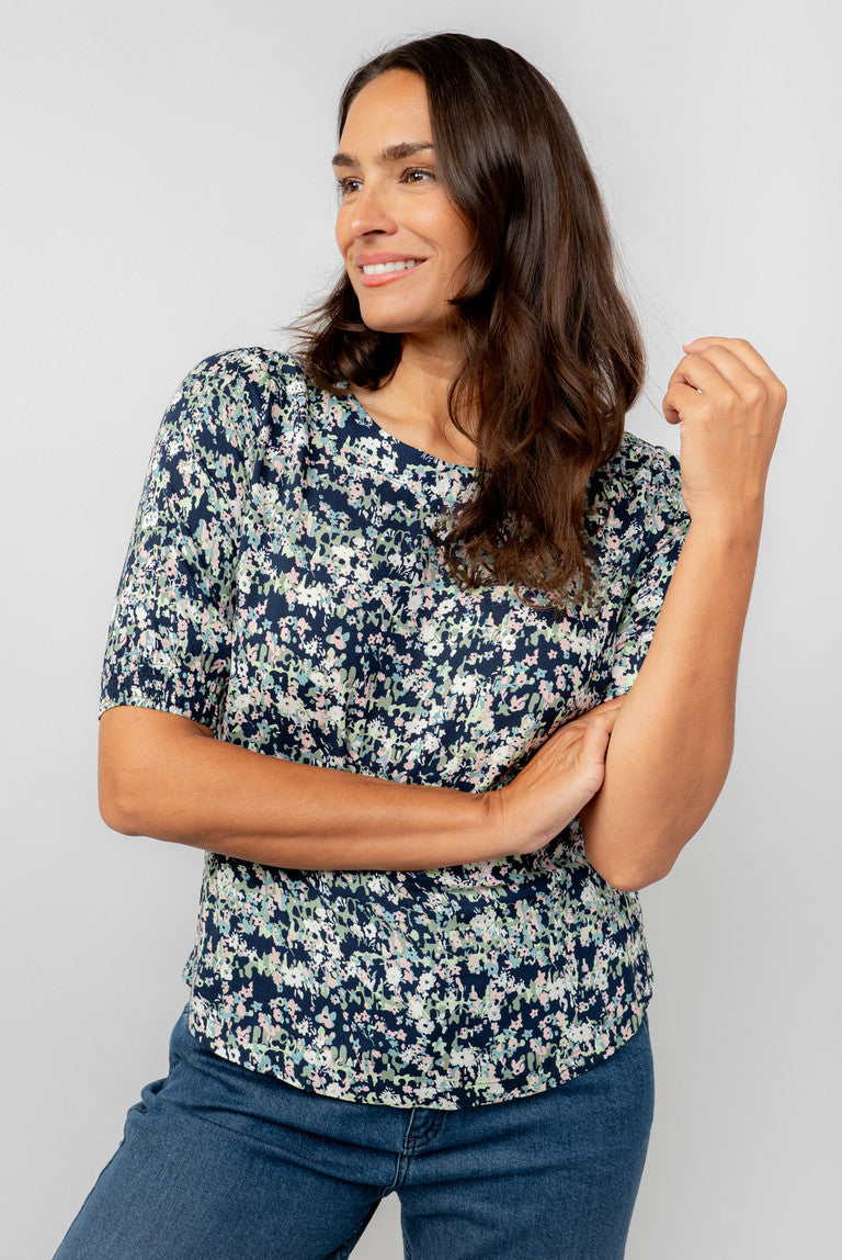 Lily & Me Meadow Ditsy Print Top - Navy