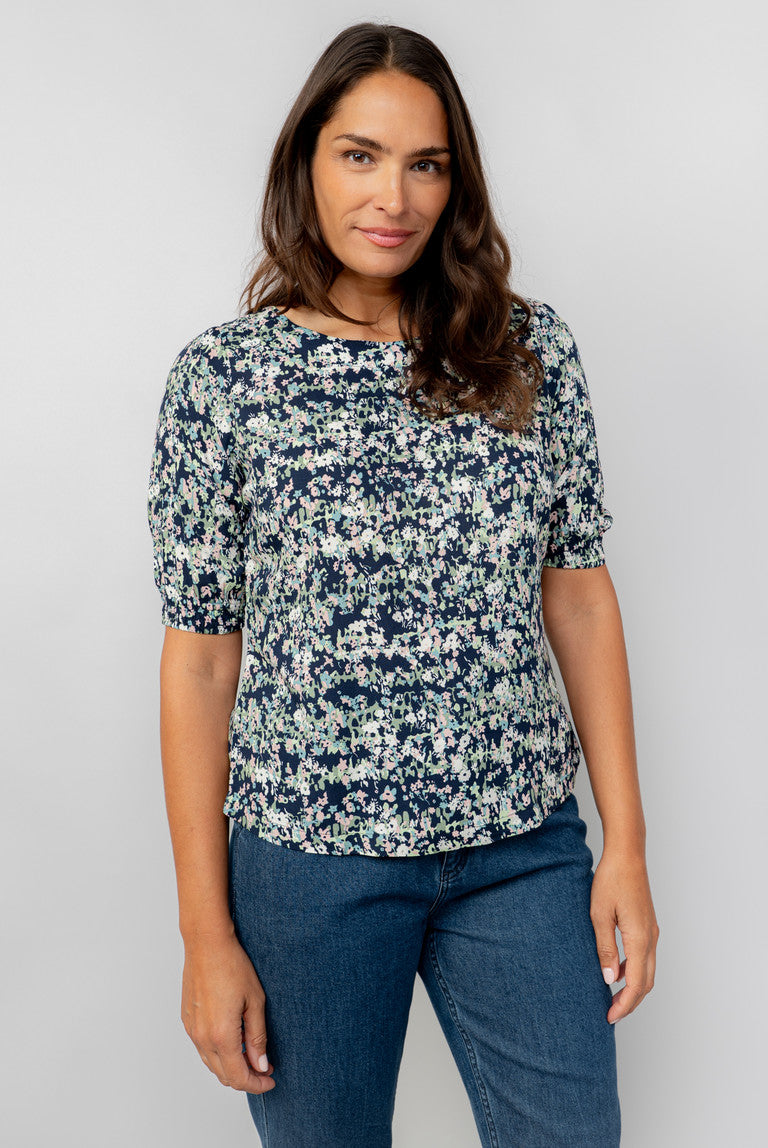 Lily & Me Meadow Ditsy Print Top - Navy