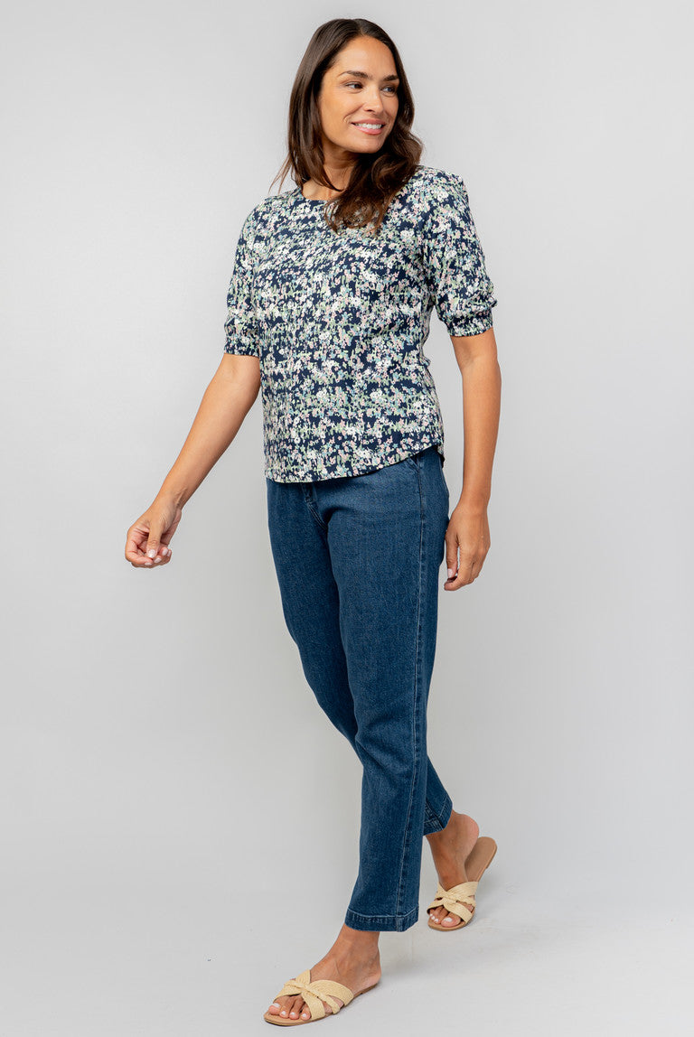 Lily & Me Meadow Ditsy Print Top - Navy