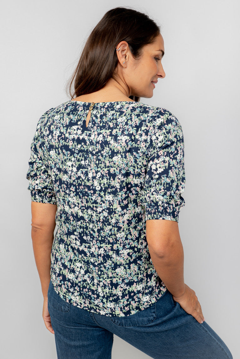 Lily & Me Meadow Ditsy Print Top - Navy