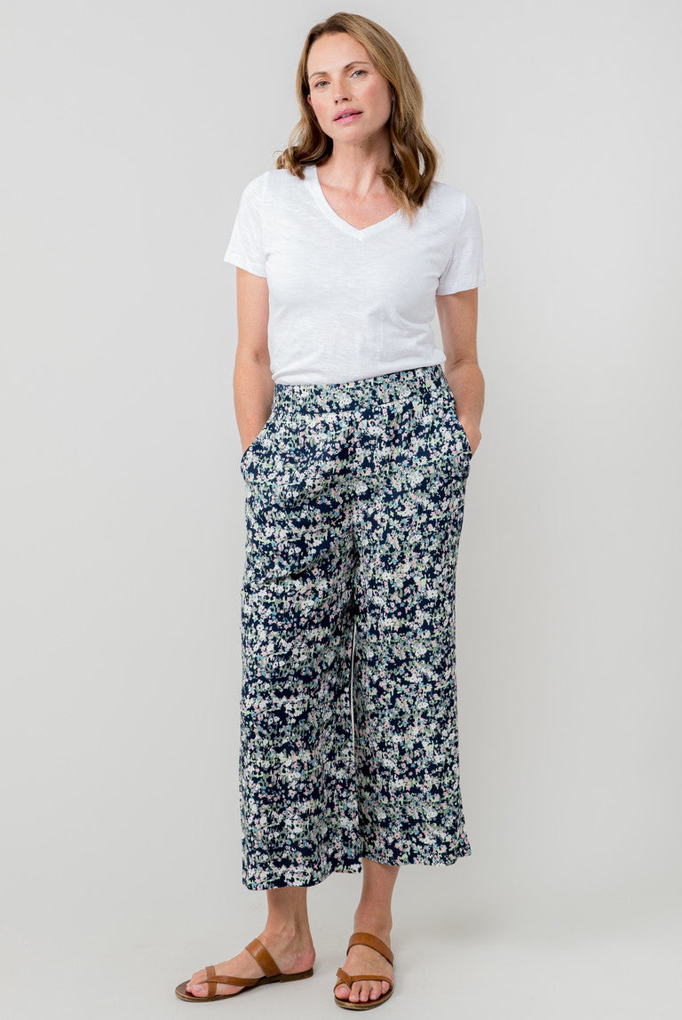 Lily & Me Greta Ditsy Print Cropped Trousers - Navy