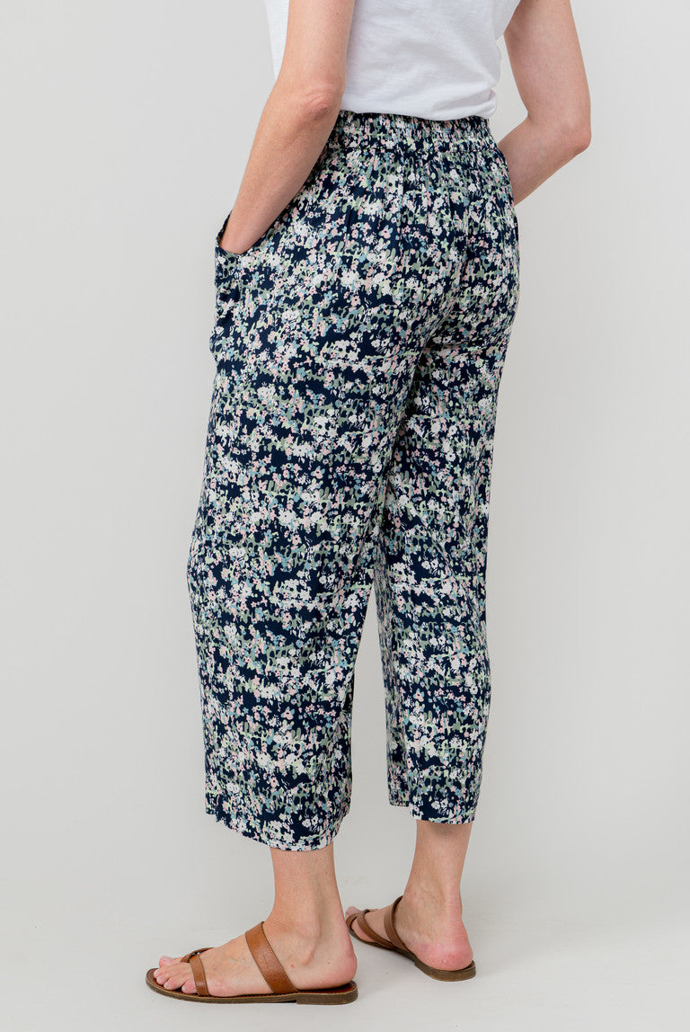Lily & Me Greta Ditsy Print Cropped Trousers - Navy