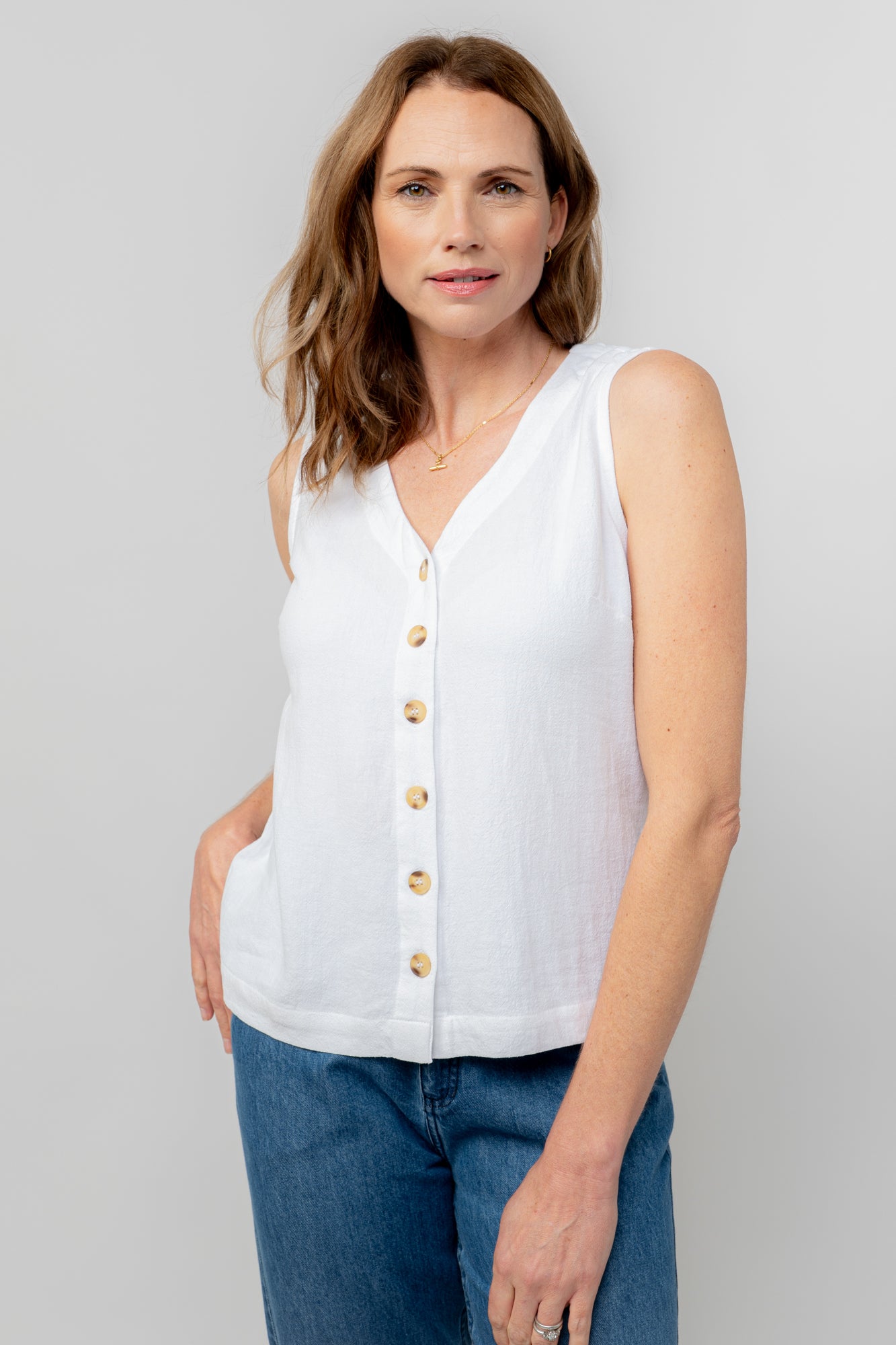 Lily & Me Allium Buttoned Vest - White