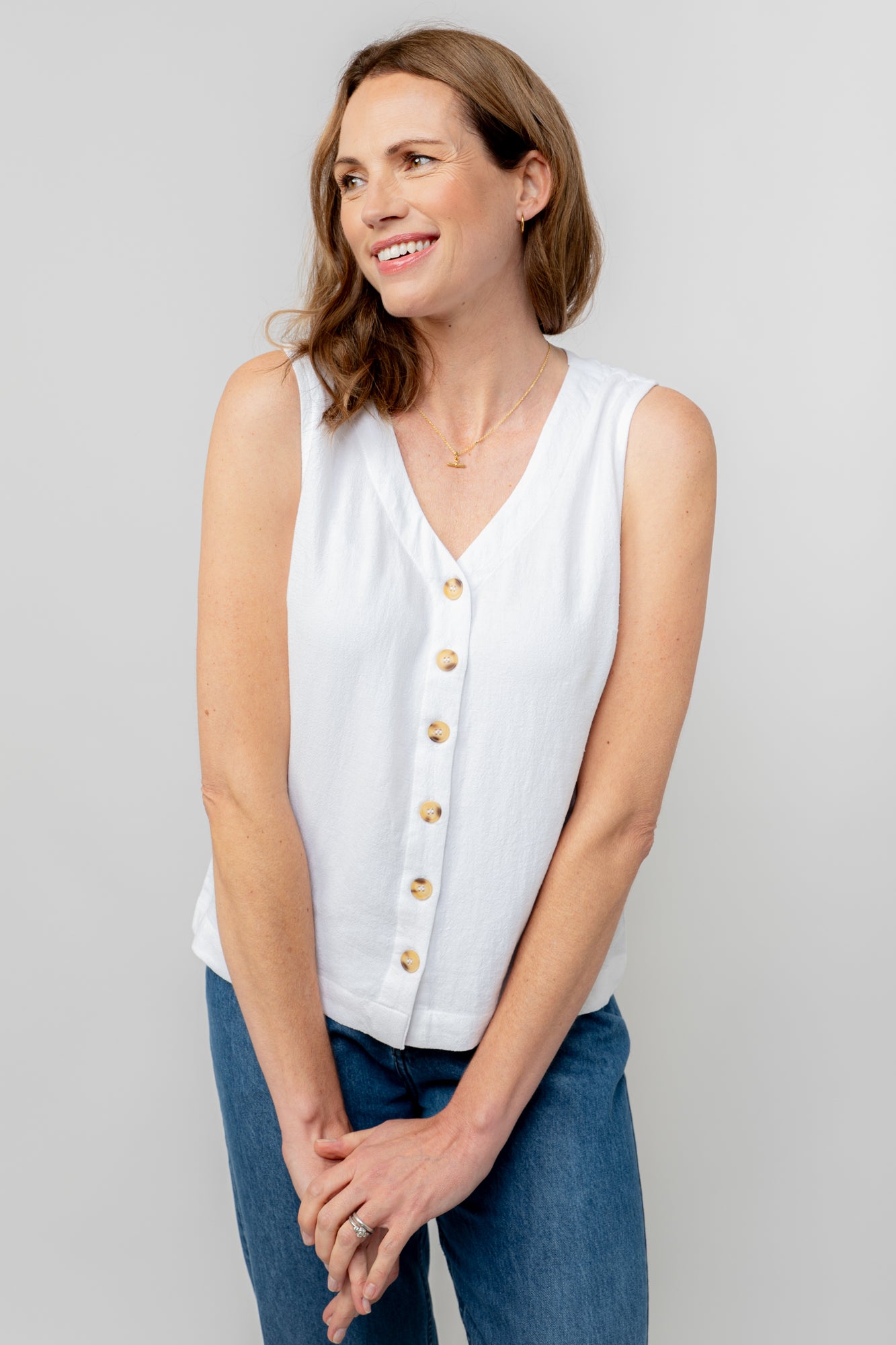 Lily & Me Allium Buttoned Vest - White