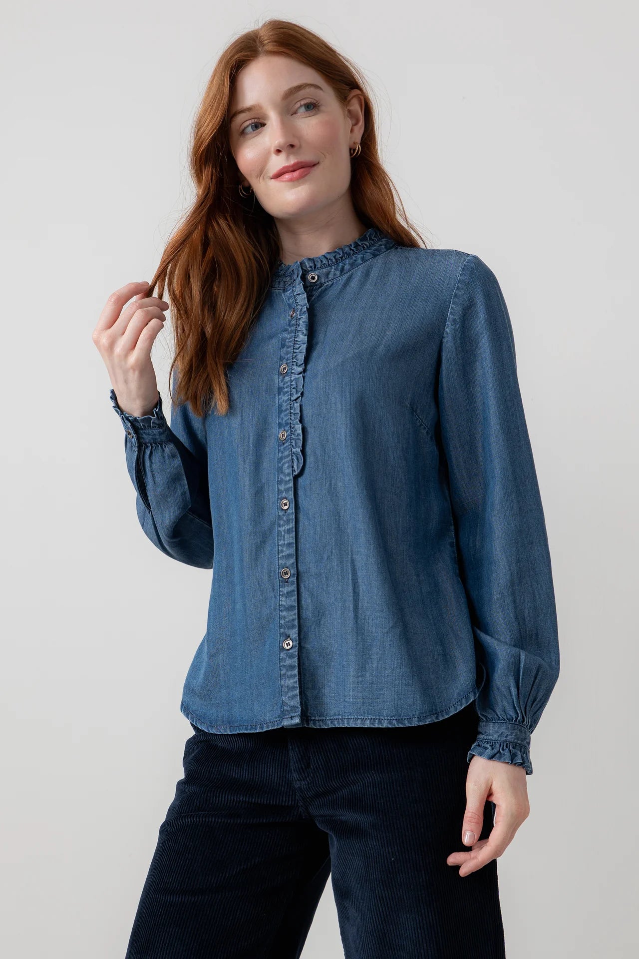 Lily & Me Rachel Frill Blouse - Denim Blue