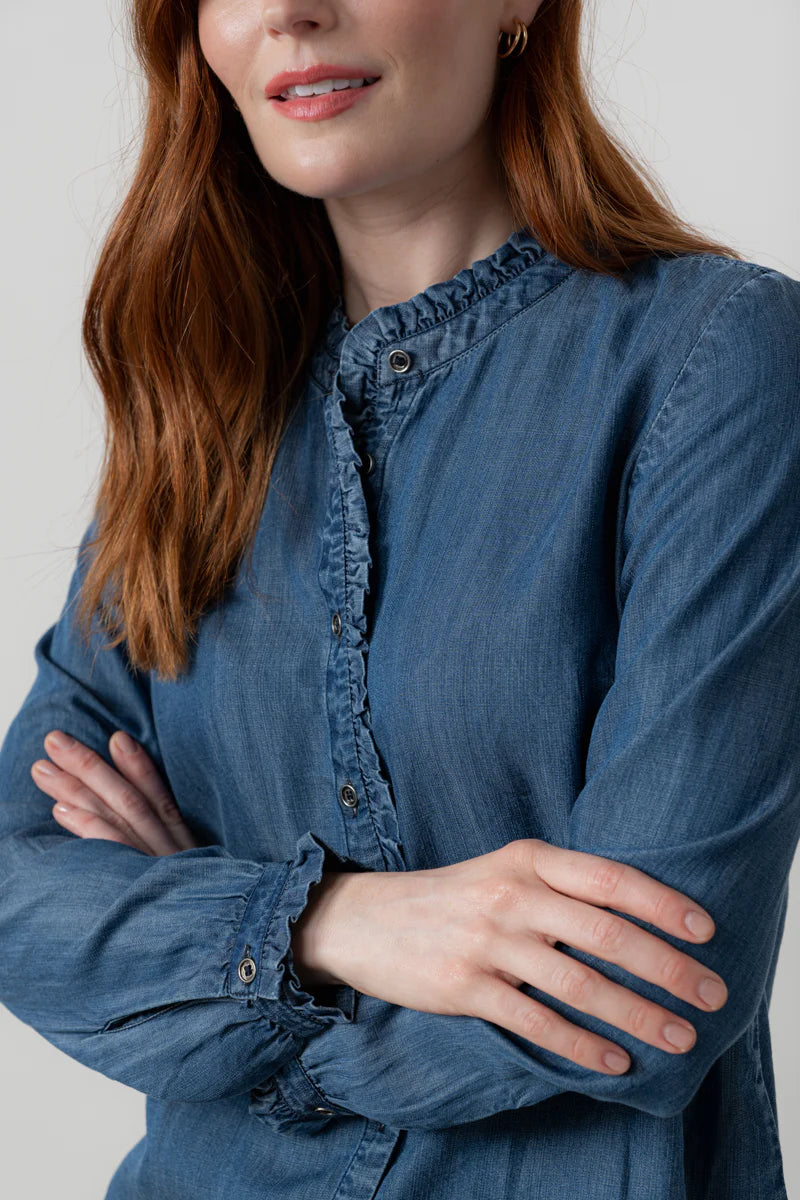 Lily & Me Rachel Frill Blouse - Denim Blue