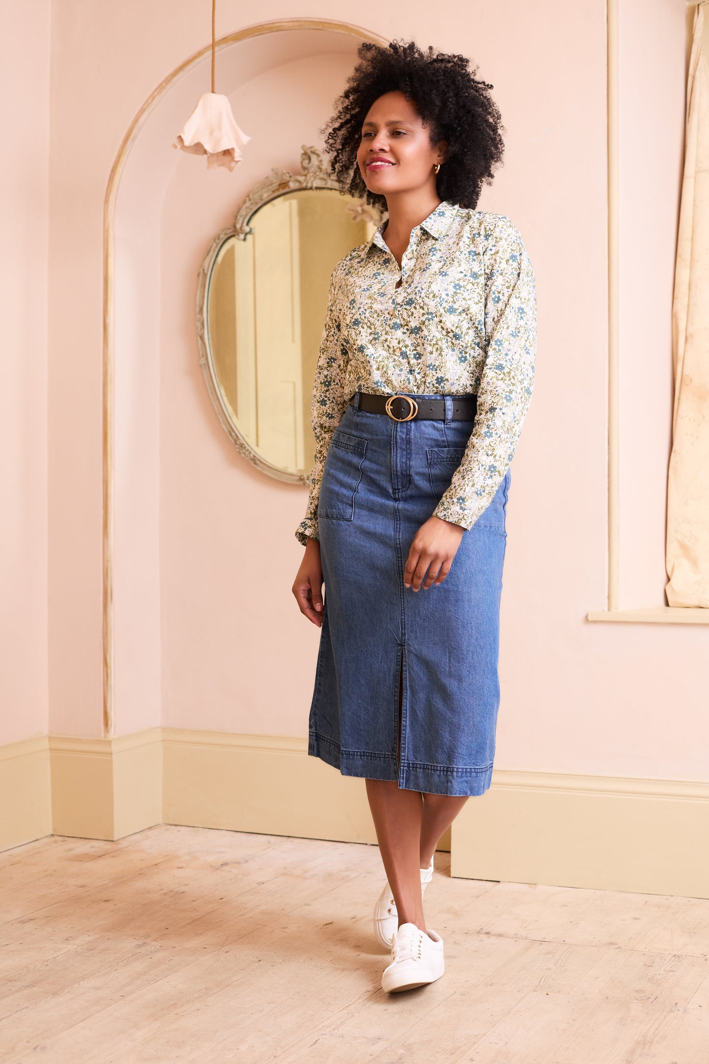 Lily & Me Penrose Twill Midi Skirt - Dark Denim
