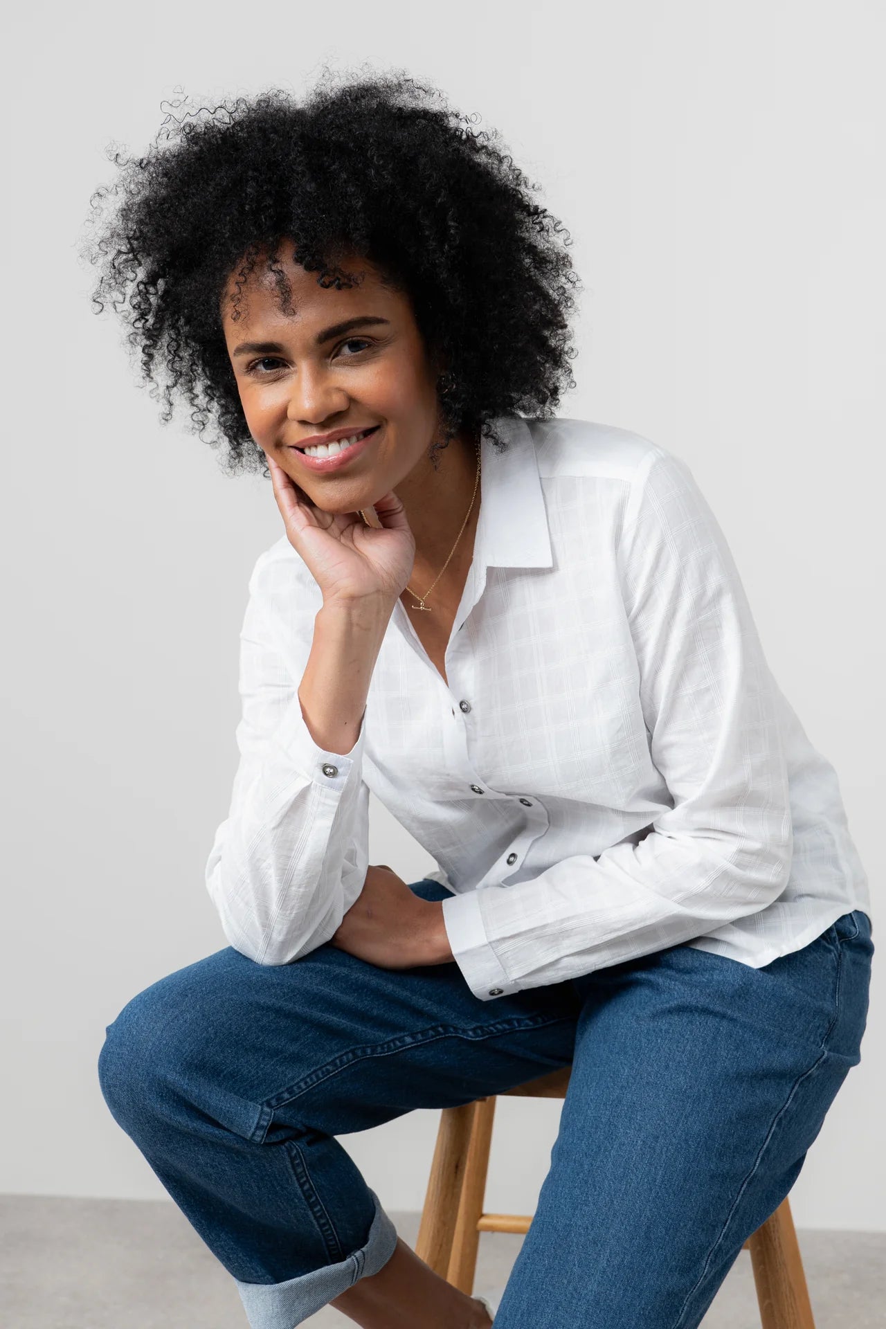 Lily & Me Patsy Shirt Plain Check - White