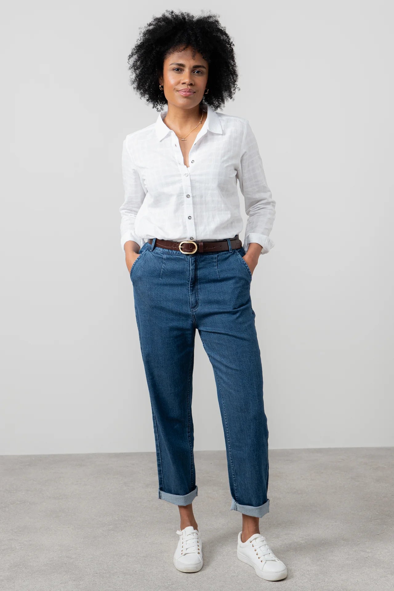 Lily & Me Patsy Shirt Plain Check - White