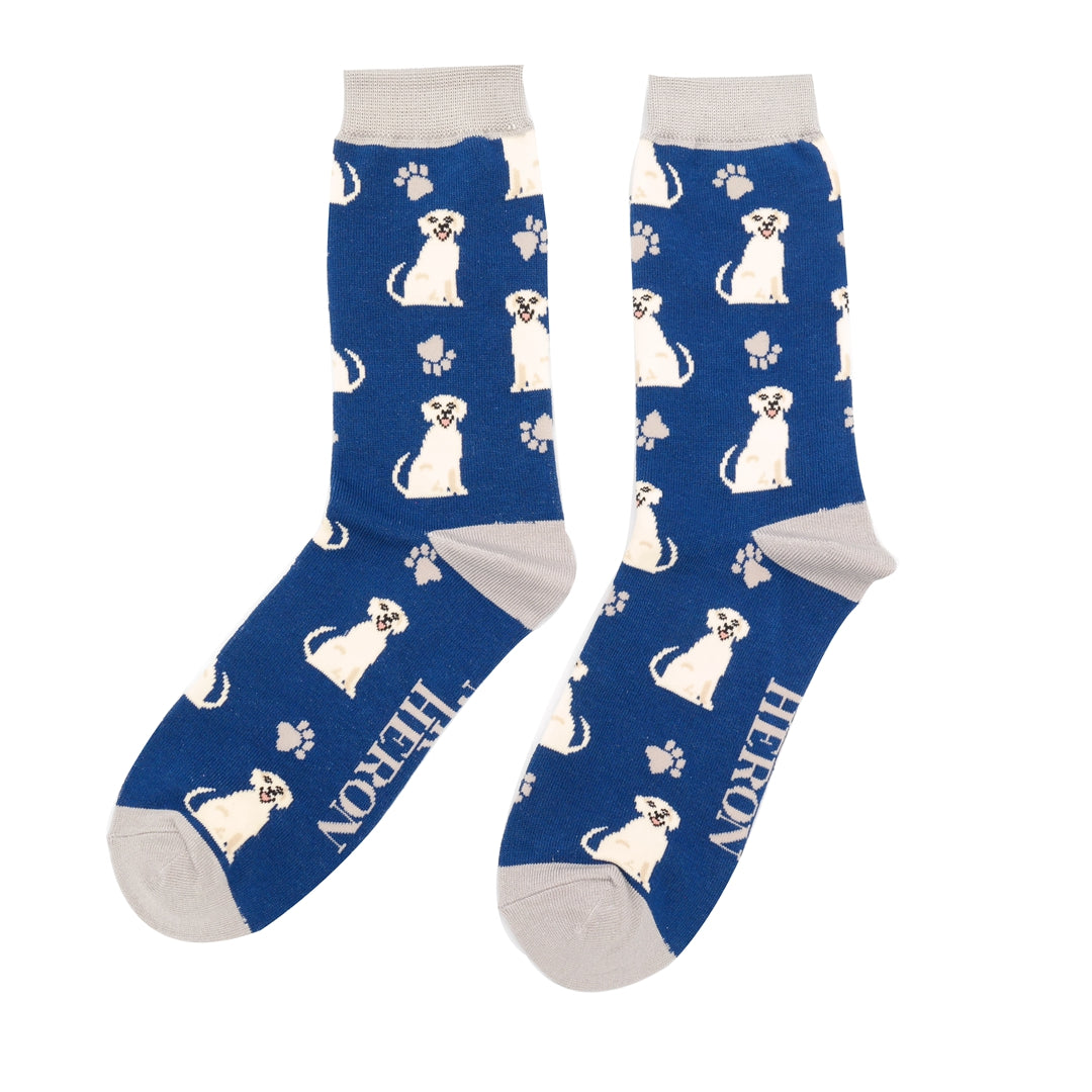 Mr Heron Bamboo Happy Labradors Socks - Navy