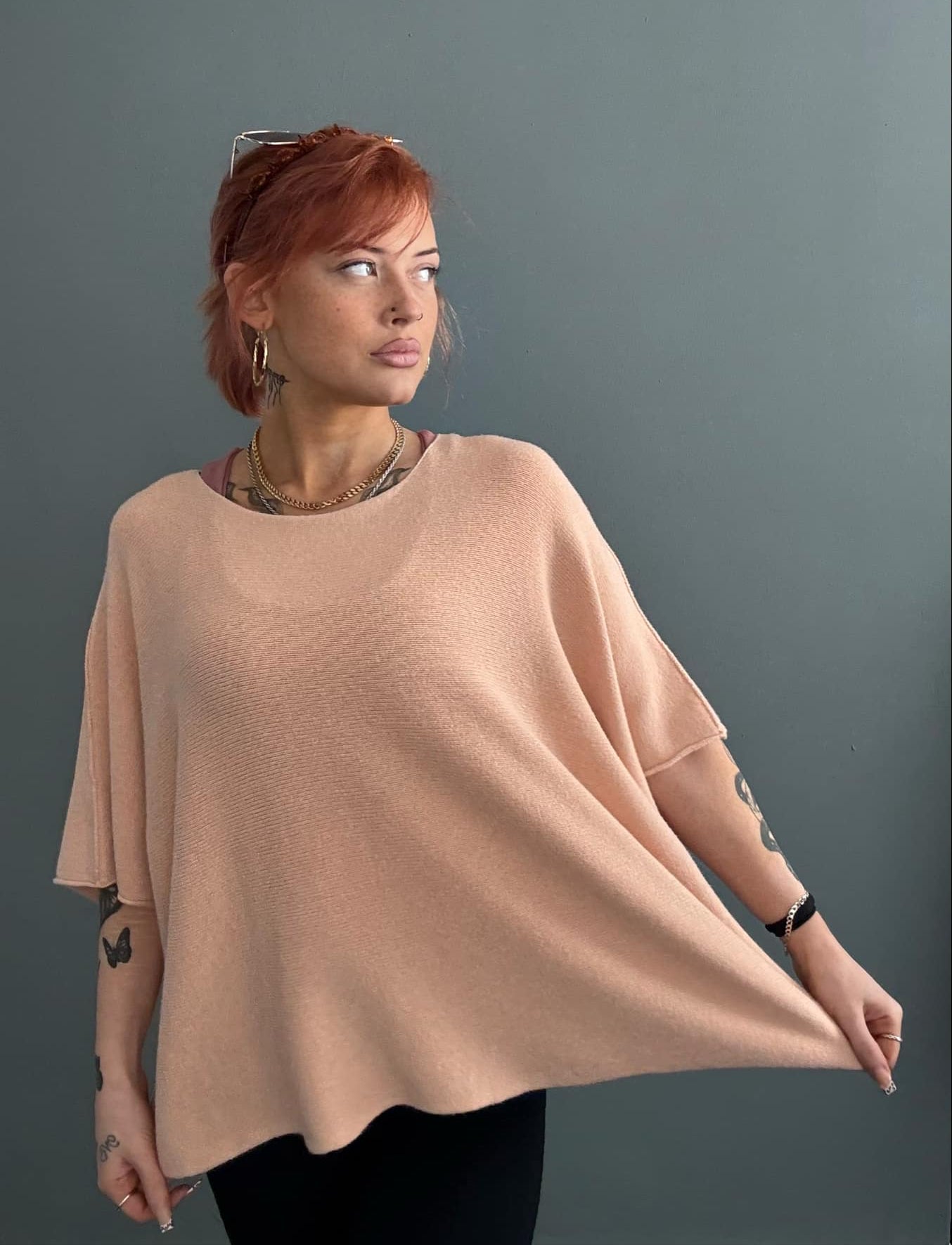 Italian Short Sleeve Cropped Sweater - Peach