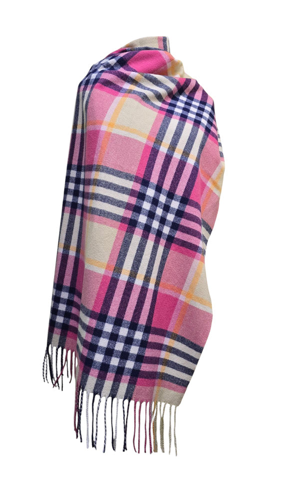 Strathurie Cashmere Blend Checked Scarf - Pink & Navy