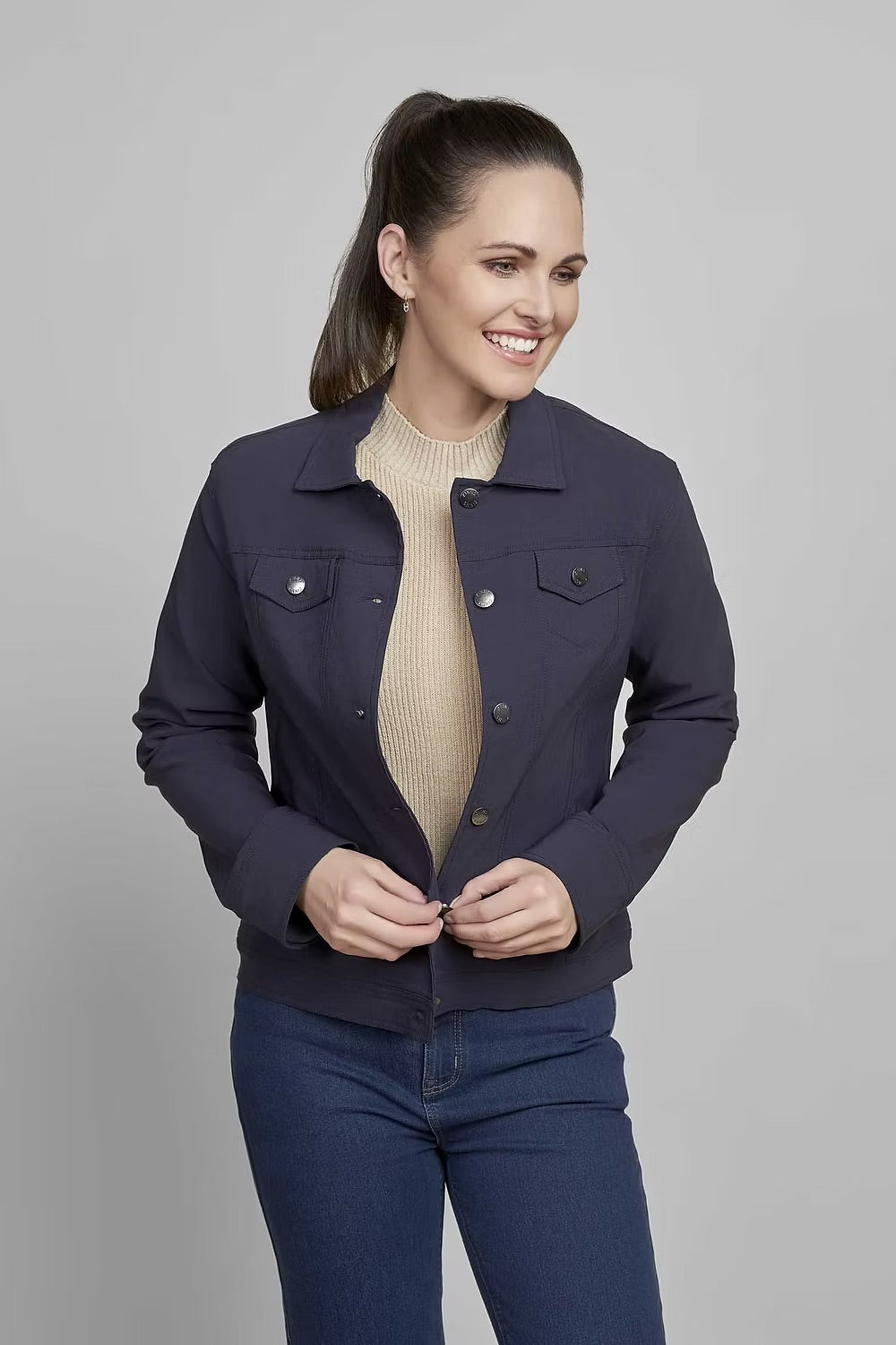 Pinns 565 Bengaline Button Down Jacket - Plain Navy
